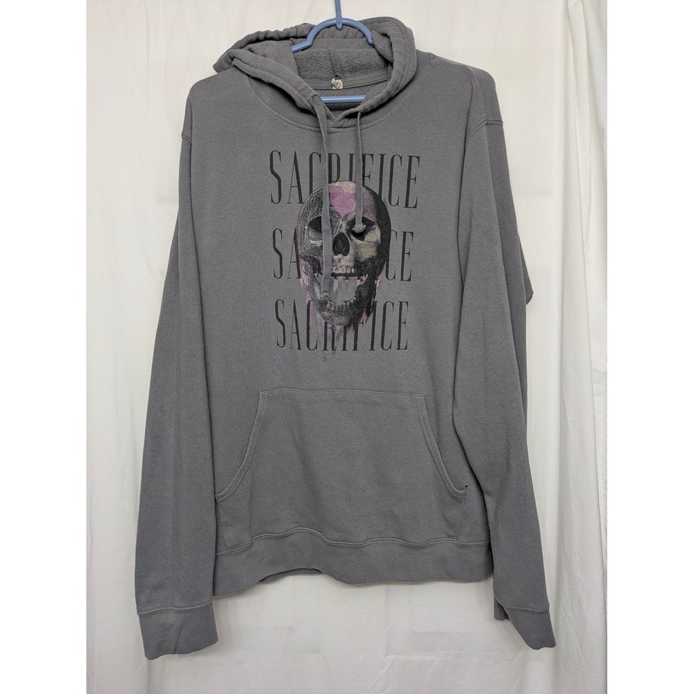 Zuni Sportswear Sacrifice Skull Graphic Hoodie Grey Mens XL Streetwear